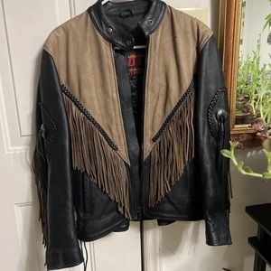 Vintage American top leather fringe 2 tone western motorcycle jacket preowned